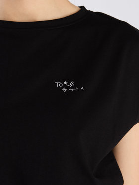 To b. by agnès b. 【Outlet】グリッターロゴフレンチスリーブTシャツ ブラック