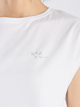 To b. by agnès b. 【Outlet】グリッターロゴフレンチスリーブTシャツ ホワイト