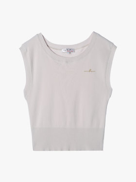 FEMME ウィメンズ 【Outlet】”b.” ロゴ刺繍 コットンニット ベスト ”Ovaline” ベージュ系その他