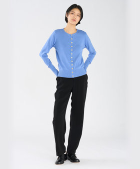 FEMME ウィメンズ コットン ニット 長袖 カーディガンプレッション "Snapy" ブルー