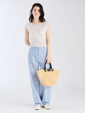 FEMME ウィメンズ 【Outlet】”b.” ロゴ刺繍 コットンニット ベスト ”Ovaline” ベージュ系その他