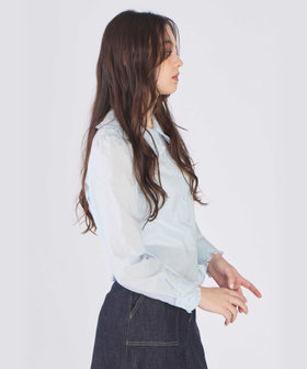 To b. by agnès b. コットン フリルカラー 長袖 ブラウス ライトブルー