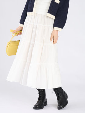 To b. by agnès b. コットン フォーティアード スカート ホワイト