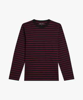 HOMME メンズ メンズ 細ボーダー コットン 長袖 Tシャツ ブラック×ボルドー