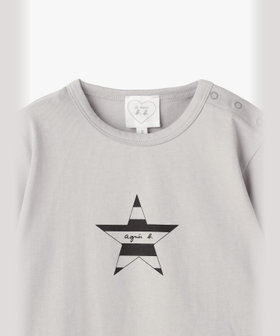 ENFANT ベビー ベビー ロゴ ボーダー プリント コットン 半袖 Tシャツ "Etoile" グレー