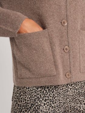FEMME ウィメンズ カシミヤ スタンドカラー 長袖 ニット ジャケット "Anton" ベージュ