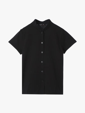 FEMME ウィメンズ コットン ハイネック 半袖 ブラウス "Violaine" ブラック