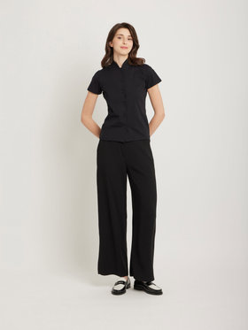 FEMME ウィメンズ コットン ハイネック 半袖 ブラウス "Violaine" ブラック