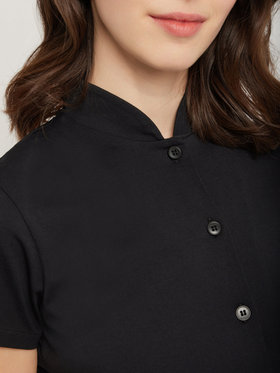 FEMME ウィメンズ コットン ハイネック 半袖 ブラウス "Violaine" ブラック