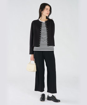 FEMME ウィメンズ 細ボーダー コットン 長袖 Tシャツ "Cool" ホワイト×ブラック