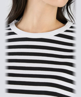 FEMME ウィメンズ 細ボーダー コットン 長袖 Tシャツ "Cool" ホワイト×ブラック