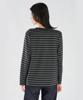 FEMME ウィメンズ 【by R 限定品】agnes b. 細ボーダーxストライプ コットン 長袖 Tシャツ "Haru" グレー系その他