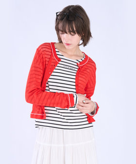 To b. by agnès b. シアー リブ 長袖 ニット カーディガン レッド