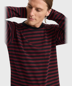 HOMME メンズ メンズ 細ボーダー コットン 長袖 Tシャツ ブラック×ボルドー