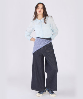 To b. by agnès b. コットン フリルカラー 長袖 ブラウス ライトブルー