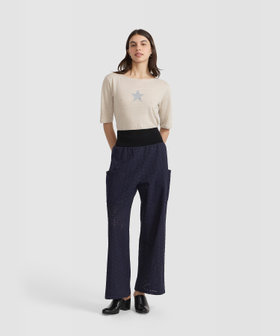 FEMME ウィメンズ プリント コットン ワイドパンツ "Matis" ネイビー