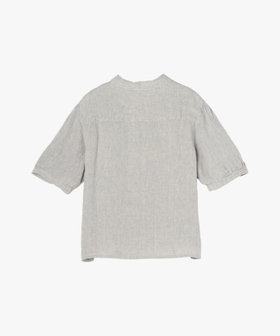 FEMME ウィメンズ リネン 半袖 スタンドカラー ブラウス "New Desir" グレー