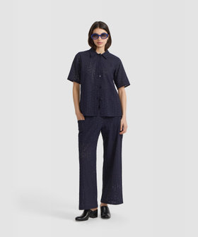 FEMME ウィメンズ プリント コットン ワイドパンツ "Matis" ネイビー