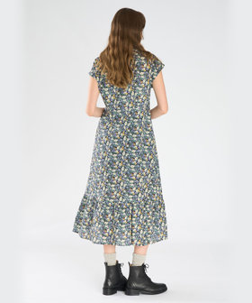 To b. by agnès b. フラワープリント コットン ショートスリーブ ワンピース ブルー