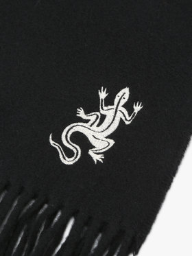 HOMME メンズ アイコニック 刺繍 ウール マフラー "Lezard" ブラック