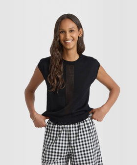 FEMME ウィメンズ コットン ニット ノースリーブ プルオーバー "Rickie" ブラック