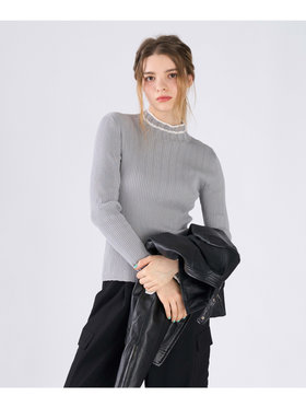 To b. by agnès b. コットン オープンワーク ニット プルオーバー グレー