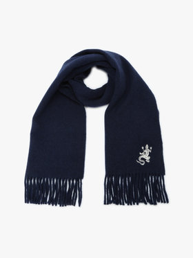 HOMME メンズ アイコニック 刺繍 ウール マフラー "Lezard" ブルー系その他