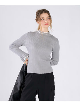 To b. by agnès b. コットン オープンワーク ニット プルオーバー グレー