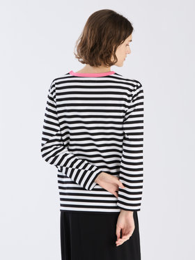 FEMME ウィメンズ 細ボーダー コットン 長袖 Tシャツ "Biotop" ブラック