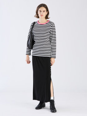 FEMME ウィメンズ 細ボーダー コットン 長袖 Tシャツ "Biotop" ブラック