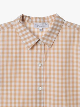 ENFANT ユニセックス キッズ ギンガムチェック コットン 半袖 シャツ ブラウン系その他