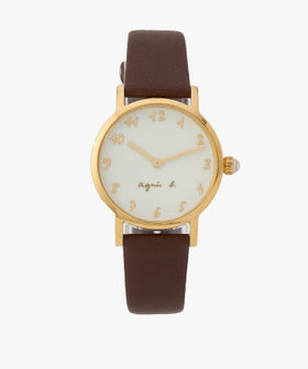 FEMME ウィメンズ ブラウン レザー ラウンド ウォッチ "Marcello" ダークブラウン