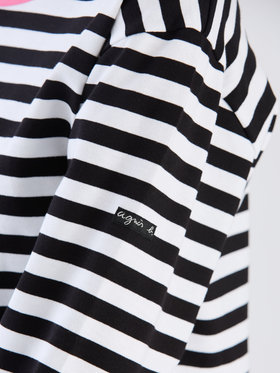 FEMME ウィメンズ 細ボーダー コットン 長袖 Tシャツ "Biotop" ブラック