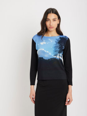 FEMME ウィメンズ フォトプリント コットン 長袖 Tシャツ ”Ciel Bleu” マルチ