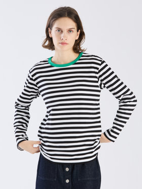 FEMME ウィメンズ 細ボーダー コットン 長袖 Tシャツ ”Biotop” ブラック