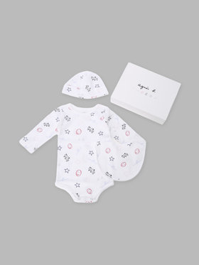 ENFANT ベビー ベビー コットン 長袖ボディ・スタイ・帽子 3点セット ホワイト