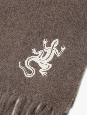 HOMME メンズ アイコニック 刺繍 ウール マフラー "Lezard" グレー