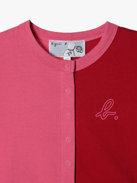 ENFANT ベビー ベビー バイカラー "b."ロゴ コットン 長袖 カーディガンプレッション レッド