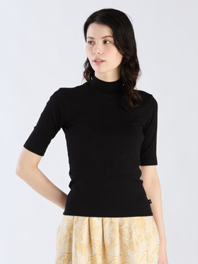 FEMME ウィメンズ オーガニックコットン 半袖 ハイネックTシャツ "Vian" ブラック