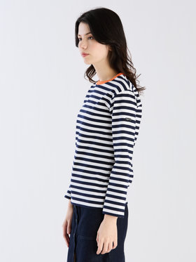 FEMME ウィメンズ 細ボーダー コットン 長袖 Tシャツ "Biotop" オレンジ系その他