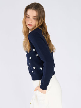 To b. by agnès b. フラワー 刺繍 コットン ニット プルオーバー ネイビー