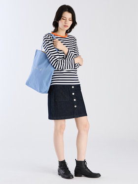 FEMME ウィメンズ 細ボーダー コットン 長袖 Tシャツ "Biotop" オレンジ系その他