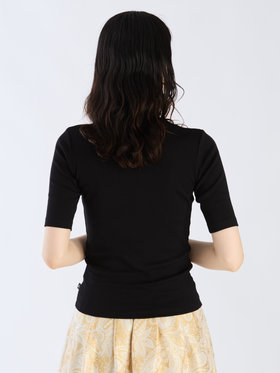 FEMME ウィメンズ オーガニックコットン 半袖 ハイネックTシャツ "Vian" ブラック
