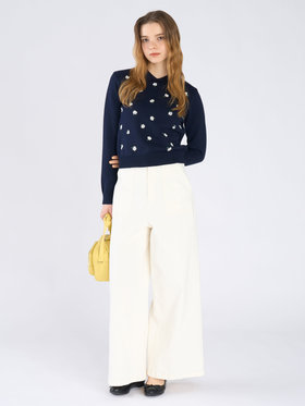 To b. by agnès b. フラワー 刺繍 コットン ニット プルオーバー ネイビー