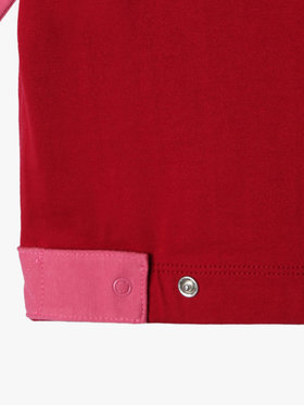 ENFANT ベビー ベビー バイカラー "b."ロゴ コットン 長袖 カーディガンプレッション レッド
