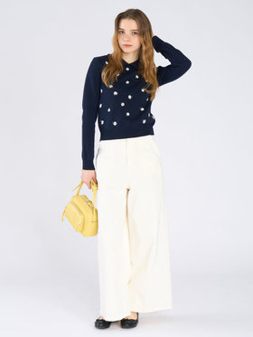 To b. by agnès b. フラワー 刺繍 コットン ニット プルオーバー ネイビー