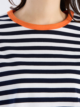 FEMME ウィメンズ 細ボーダー コットン 長袖 Tシャツ "Biotop" オレンジ系その他