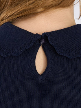 To b. by agnès b. フラワー 刺繍 コットン ニット プルオーバー ネイビー