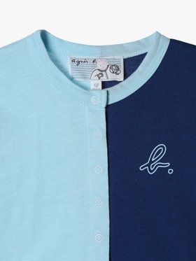 ENFANT ベビー ベビー バイカラー "b."ロゴ コットン 長袖 カーディガンプレッション ブルー