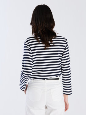 FEMME ウィメンズ 細ボーダー コットン 長袖 Tシャツ ”Biotop” ブルー系その他